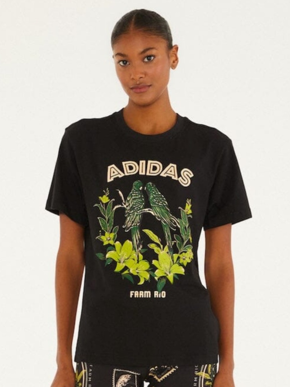 FARM Rio x Adidas NWT Black Crewneck Tee Size XS with logos Tropical Vibe